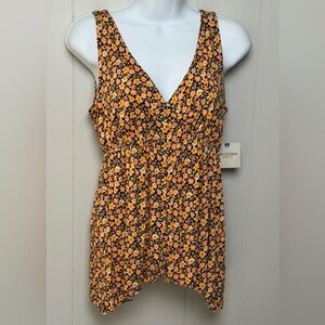 Arizona Jean Company Black and Yellow Floral Rayon/Spandex Halter Top Size S